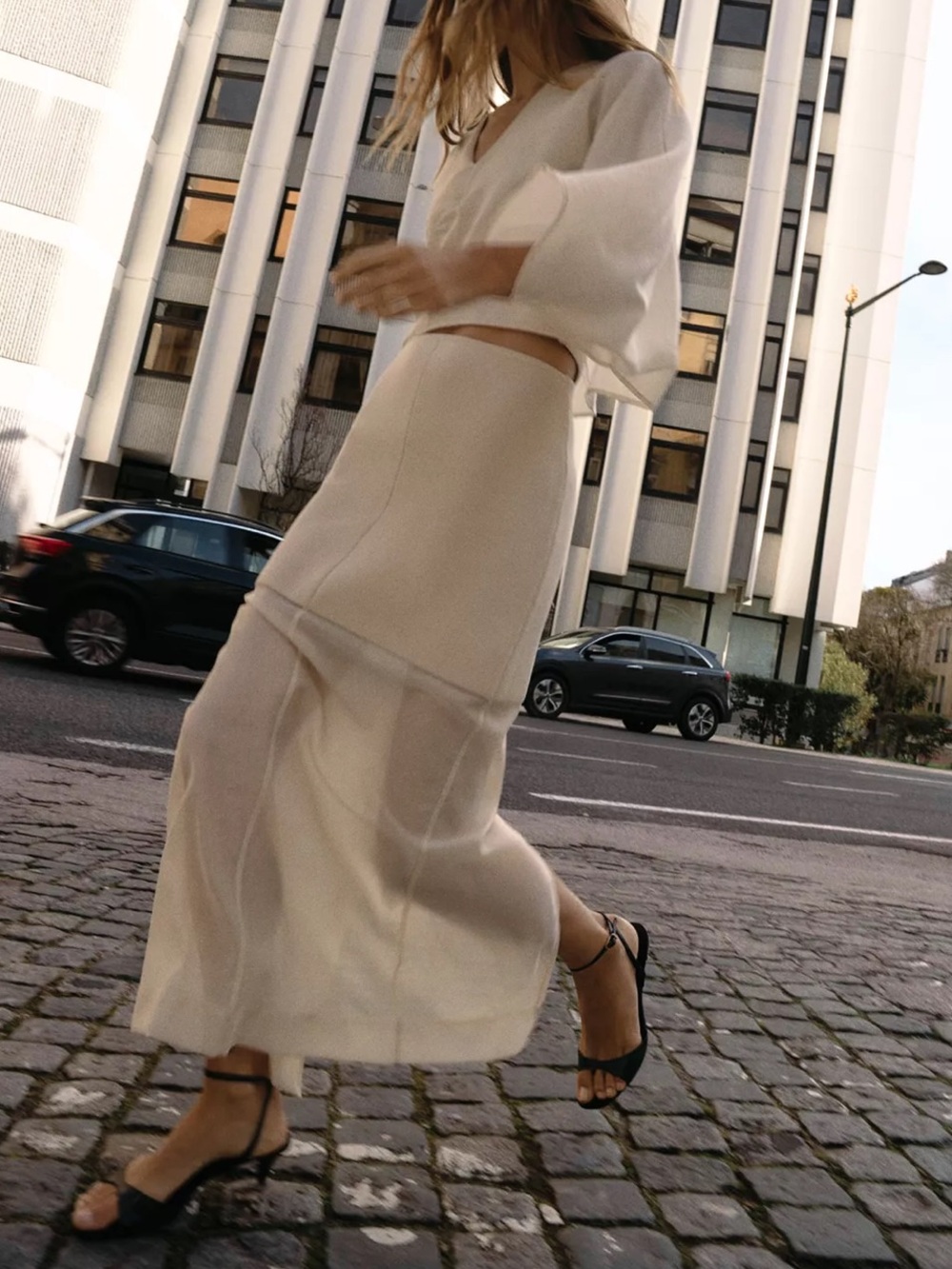 Zara NWT SET Cream V-Neck Balloon Sleeve Top & Skirt - Picture 3 of 16